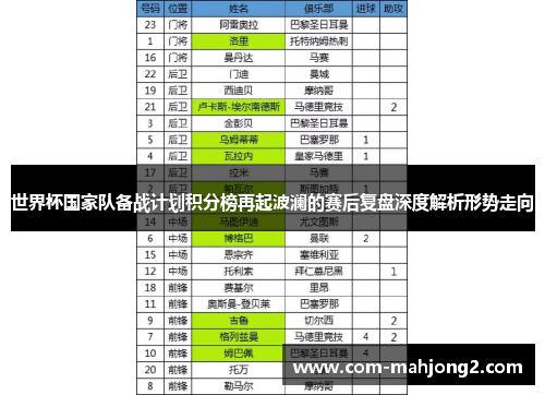 世界杯国家队备战计划积分榜再起波澜的赛后复盘深度解析形势走向