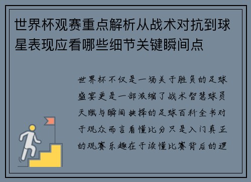 世界杯观赛重点解析从战术对抗到球星表现应看哪些细节关键瞬间点